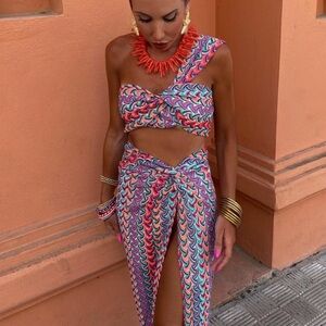 Colorful One-Shoulder Two-Piece Set